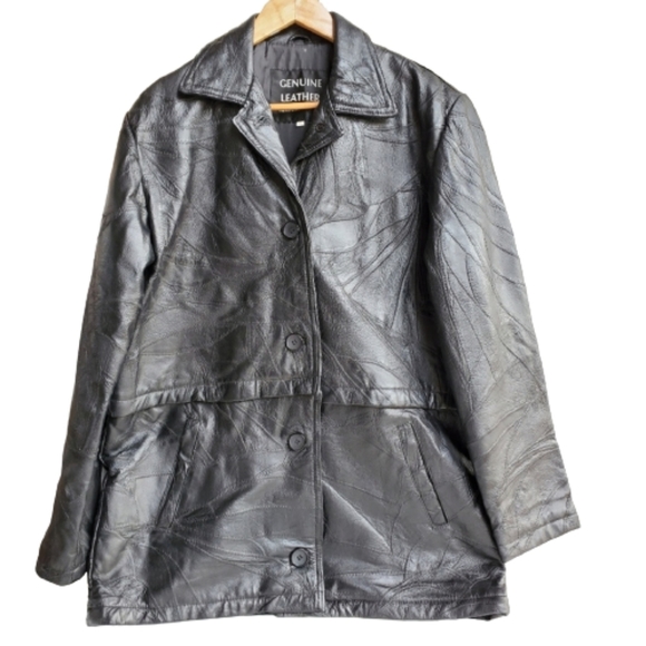 Genuine Leather Coat Black Jacket Sz XL - Picture 1 of 14